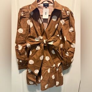 Brown Polka Dot Mini Dress with Bow